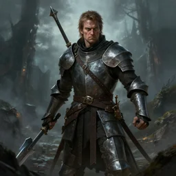 Ray Stevenson as an angry knight, fantasy concept art by Greg Rutkowski, atmospheric, dark fantasy scene