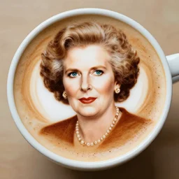 margaret thatcher as coffee foam art