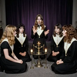 Satanic States of America, alternate history, 1970s, girl scouts, goth girl scouts, Satanic girl scouts, black clothing, occult ritual, 1977, 16mm photograph