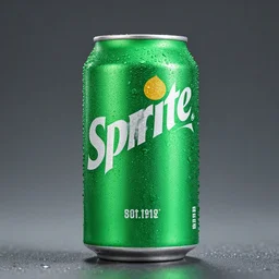 a green soda can of sprite covered in light condensation, professional photo