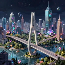 a beautiful hyperdetailed illustration of bridge urbex city architecture nature by diebedo francis kere, matte painting galactic retrowave crystal nightvision, archdaily, wallpaper, highly detailed, trending on artstation.