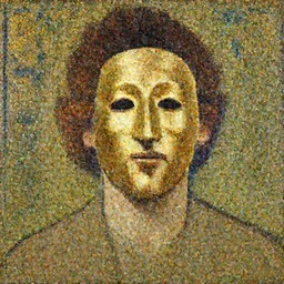 A man wearing golden mask,painting by greg rutkowski and alphonse mucha