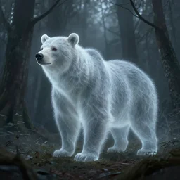 ghostly animal spirit, transparent see - throught bear, phantom, ghostlike, ghostly forest, byilya kuvshinov and rossdraws and greg rutkowski and justin gerard, artstation, deviantart, cgsociety