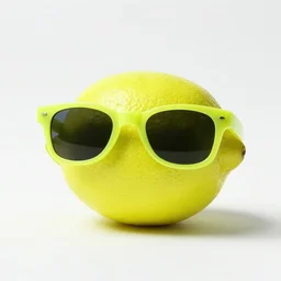 a neon colored lemon with sunglasses