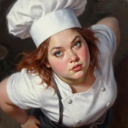 highly detailed oil painting, masterpiece portrait good - looking fat woman cook, fantasy character portrait, dynamic pose, above view, top lighting, realistic shaded, perfect face, 8 k realistic, hyper detailed, digital painting, artstation, concept art, hyper detailed eyes, cinematic lighting, dynamic pose, above view, perfect eyes