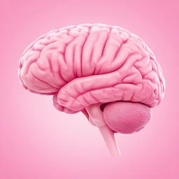 a portrait of someones brain, taking up the whole image, pink
