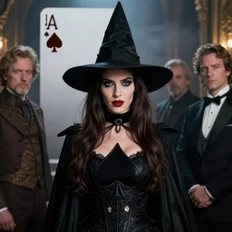 madelaine petsch as the witch of spades, cinematic lighting, high quality, highly detailed by j. c. leyendecker, gaston bussiere,, craig mullins