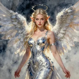 concept art of a princess elf angel, pinterest, artstation trending, behance, watercolor, by coby whitmore, silver, laser light,