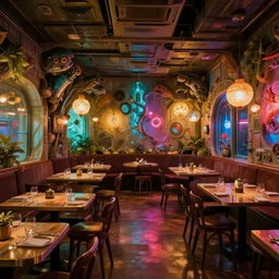 space restaurant colorful lightroom surreal weta digital vintage room