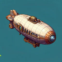 Photo of airship in steampunk, pixel art, ArtStation, Unreal Engine, isometric view. Game RPG