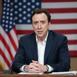 Nicolas Cage as a president of the USA, photo from the briefing,
