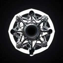 a company logo, large, crisp, neural network, black hole, gravity, mechanical, robotic, fantasy, centered, dark background, dark mode, 4 k