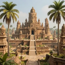 hyperdetailed impossible oriental city ancient gods palm trees lost city in india
