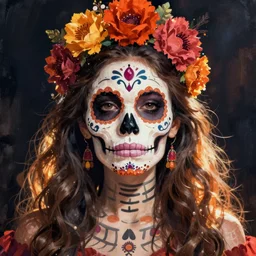 illustration of a sugar skull day of the dead girl, art by atey ghailan