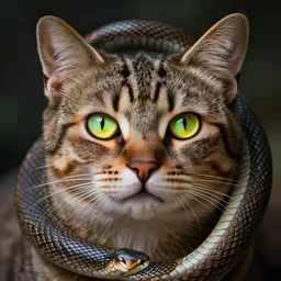 combination of cat and snake, face up, glowing eyes