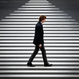 A drunk guy trying to walk straight on a line, digital satire