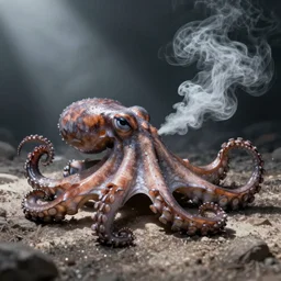 an octopus exhaling smoke