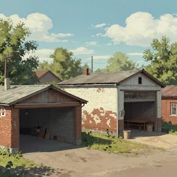 Soviet garage cooperative in the style of the artist arsenixc