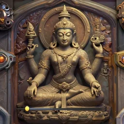 close - up hindu relief, in concept art of main menu loading screen background. for russian mmorpg by katauri, artstation, behance, style of hearthstone
