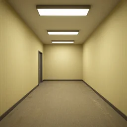3 d render of jerma 9 8 5, jerma in endless halls of office space with worn light mono - yellow 7 0 s wallpaper, old moist carpet, and inconsistently - placed fluorescent lighting | liminal space | non - euclidean space | high octane | blender | 3 d render