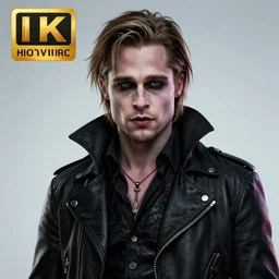 a digital art portrait of vampire biker character design in style of nosferatu, pale rock star brad pitt vampire character sheet, 4 k, ultra detail, volumetric lighting, unreal engine, octane render