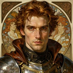 realistic detailed face portrait of a handsome male wizard in ornate leather armor by alphonse mucha, ayami kojima, amano, greg hildebrandt, and mark brooks, male, masculine, art nouveau, neo - gothic, gothic, character concept design