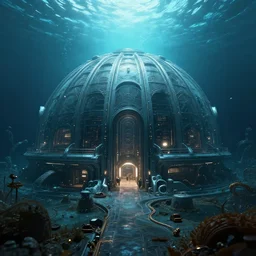 futuristic underwater dome city, highly detailed, dramatic lighting, 4k,