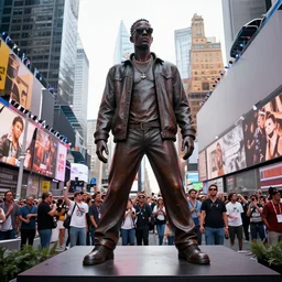 limp bizkit fred durst statue in the middle of nyc time square, realistic, real photograph, real event, hddr,