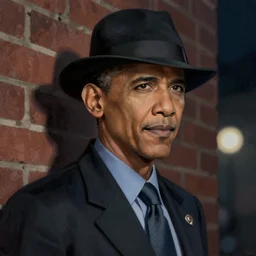 beautiful digital art of ( ( close - up of barack obama!!! wearing a detective outfit and fedora, standing against a brick wall ) ) dramatic night lighting, mysterious!!!!! atmosphere, trending on artstation, muted colours, stunning digital painting, hyper detailed, 4 k, high quality, smooth, sharp focus