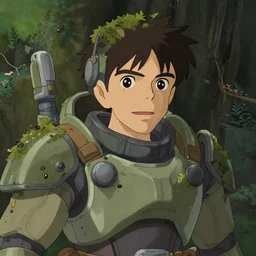a stylized 2 d cinematic keyframe of a post - man in scifi armour, close - up, covered by nature, debris, abandoned, joy gaze, cel - shaded, classical animation, edge - to - edge print, rendered by studio ghibli, artgerm, alyssa monks, andreas rocha, david kassan, neil blevins, rule of thirds, golden ratio, ambient lighting