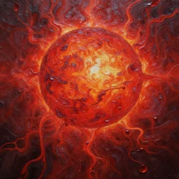 red sun powerful aura, oil paint, heavy texture, extreme detail, veins, dripping, flowing, perfectionism, ultra - hd, super - resolution, massive scale, artstation