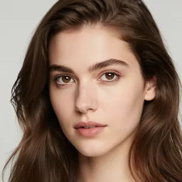 belle femme avec cheveux bruns, yeux clairs