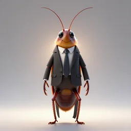full body shot of a thin anthropomorphic cockroach wearing a suit with a tie, long antennae, best of artstation, backlighting, 8k, hyper detail illustration, symmetrical, correct proportions, 3d render