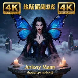 hyperrealistic portrait of a woman as a vampire witch, sapphire butterflies wings, mystic fog smoke, stone table candles, above the clouds skyscrapers. by jeremy mann, ( bouguereau ), fantasy art, photo realistic, dynamic lighting, artstation, poster, volumetric lighting, 4 k, award winning
