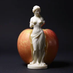 female statue made of apple, studio light, dark background, 3 5 mm photography