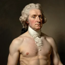 a presidential portrait of thomas jefferson, where he's shirtless and very muscular.