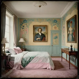 haunted liminal hotel room, daguerreotype by edward hopper, by henri rousseau, by Bosch, by Pontormo, art noveau, highly detailed, strong lights, liminal, eerie, Bright pastel colors, octane render, 8k,
