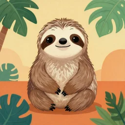 a cute sloth, tropical, warm colors, bauhaus style painting, award winning