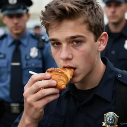 closeup portrait of police arresting youth injecting croissants, photograph, natural light, sharp, detailed face, magazine, press, photo, steve mccurry, david lazar, canon, nikon, focus