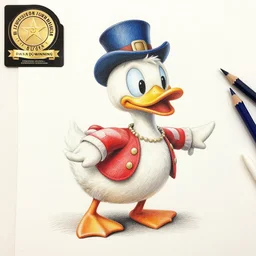 Colored pencil art on paper, Circus Duck , highly detailed, artstation, MasterPiece, Award-Winning, Caran d'Ache Luminance