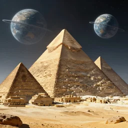 science - fiction ancient pyramids in space, planet, by syd mead, john harris, detailed, cinematic,