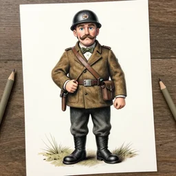 first world war drawing, where is waldo style, high detailed print