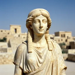 photo portrait of hypatia of alexandria, ancient greek city in the background, 3 5 mm photograph