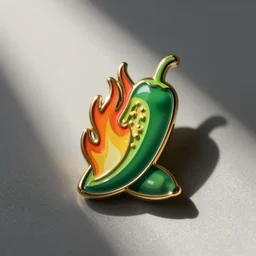 a retro vintage minimalistic fire jalapeno enamel pin, hd, concept art