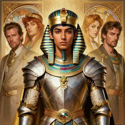 portrait of a beautiful cyberpunk egyptian man wearing knight armor, beautiful symmetrical face, fantasy, regal, by stanley artgerm lau, greg rutkowski, thomas kindkade, alphonse mucha, loish, norman rockwell.
