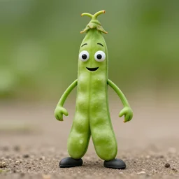 mister bean as a green string bean with a face. dslr