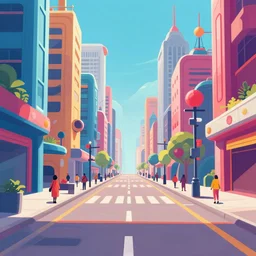 vibrant comic book background of a bright futuristic city street