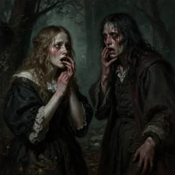 horror scene, eerie atmosphere, despair, extreme fear, by rembrandt and wlop, intricate, detailed, photorealistic imagery, artstation