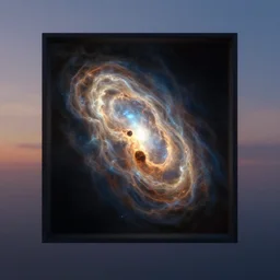 Photorealistic Hubble photo in centered window, octane render, HD, volumetric lighting, mist, twilight, high details