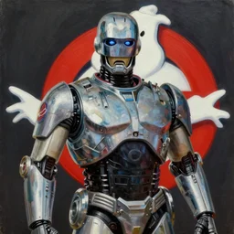 oil painting portrait of Robocop in Ghostbusters (1984) by Les Edwards